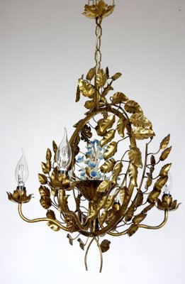 Gold-Plated Metal Flowers Wall Light, 1940s-NGU-1786895