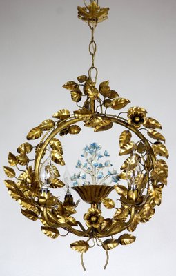 Gold-Plated Metal Flowers Wall Light, 1940s-NGU-1786895