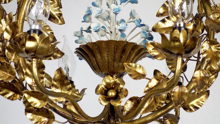 Gold-Plated Metal Flowers Wall Light, 1940s-NGU-1786895