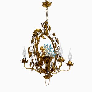 Gold-Plated Metal Flowers Wall Light, 1940s-NGU-1786895