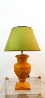 Gold Yellow Ceramic Table Lamp with Green Lampshade-QLH-1768780