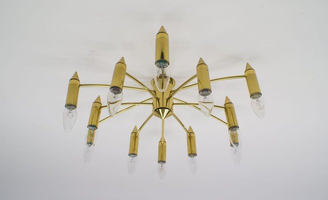 Golden 12-Arm Sputnik Ceiling Lamp, 1970s-KQB-626356