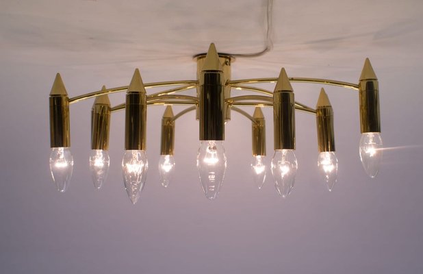 Golden 12-Arm Sputnik Ceiling Lamp, 1970s-KQB-626356