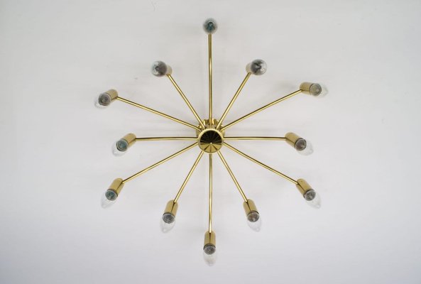 Golden 12-Arm Sputnik Ceiling Lamp, 1970s-KQB-626356