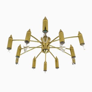 Golden 12-Arm Sputnik Ceiling Lamp, 1970s-KQB-626356