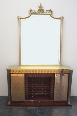 Golden Back Mirror with Parallel Lines, 1950s-IJR-1410927