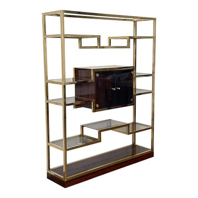 Golden Brass & Makassar Bookcase with Showcase, 1990s-BEW-1773350