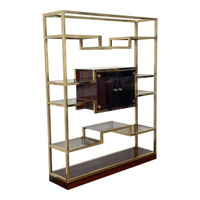 Golden Brass & Makassar Bookcase with Showcase, 1990s-BEW-1773350