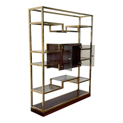 Golden Brass & Makassar Bookcase with Showcase, 1990s-BEW-1773350