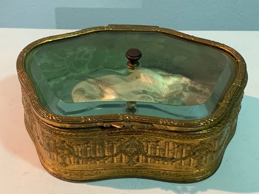 Golden Bronze Box with Glass Lid-IKW-1138841