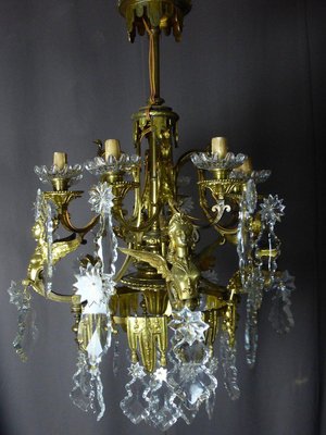 Golden Bronze Chandelier With Winged Sphinxes-WSV-711091