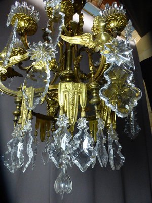 Golden Bronze Chandelier With Winged Sphinxes-WSV-711091