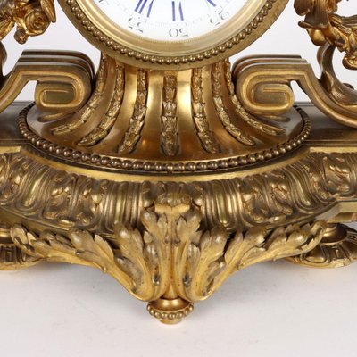 Golden Bronze Triptych Clock & Candle Holders, Set of 3-VMM-1274218