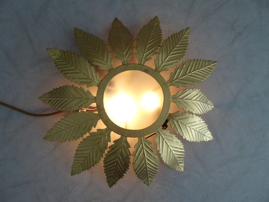 Golden Floral Ceiling Lamp, 1970s-POM-708198