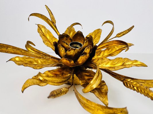 Golden Florentine Flower Shape Flushmount attributed to Hans Kögl, Germany, 1970s-PUK-1450267