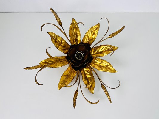 Golden Florentine Flower Shape Flushmount attributed to Hans Kögl, Germany, 1970s-PUK-1450267