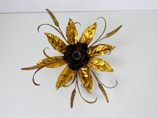 Golden Florentine Flower Shape Flushmount attributed to Hans Kögl, Germany, 1970s-PUK-1450267