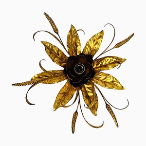 Golden Florentine Flower Shape Flushmount attributed to Hans Kögl, Germany, 1970s-PUK-1450267