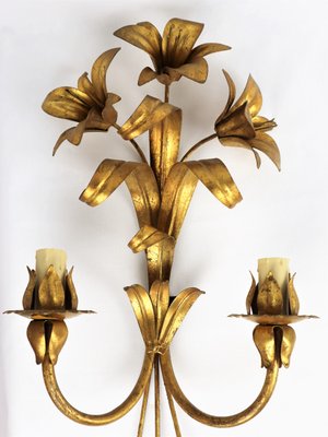 Golden Flower Wall Lights in Metal, 1960s, Set of 2-YBU-1377386