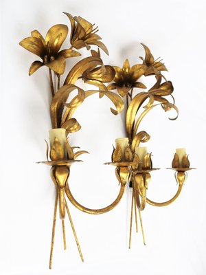 Golden Flower Wall Lights in Metal, 1960s, Set of 2-YBU-1377386