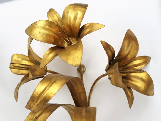 Golden Flower Wall Lights in Metal, 1960s, Set of 2-YBU-1377386