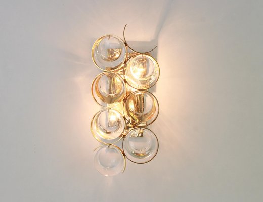 Golden Gilded Brass and Crystal Sconce from Palwa, Germany, 1960s-UGR-1085773