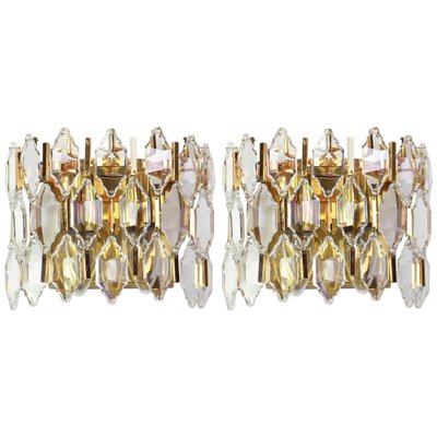 Golden Gilded Brass and Crystal Sconces from Palwa, Germany, 1970s, Set of 2-UGR-1085955