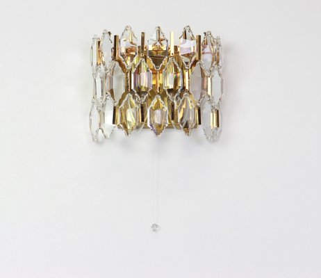 Golden Gilded Brass and Crystal Sconces from Palwa, Germany, 1970s, Set of 2-UGR-1085955