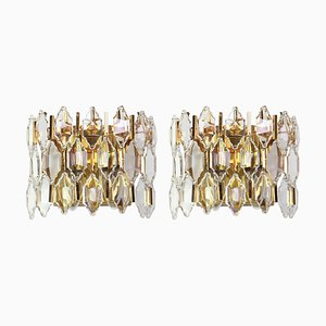 Golden Gilded Brass and Crystal Sconces from Palwa, Germany, 1970s, Set of 2-UGR-1085746