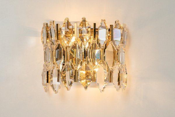 Golden Gilded Brass & Crystal Sconces from Palwa, Germany, 1970s, Set of 2-UGR-1298062