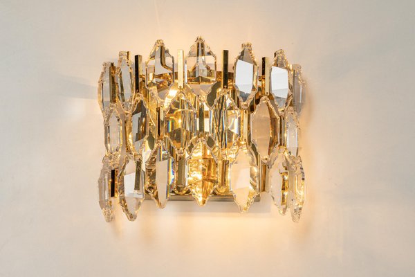 Golden Gilded Brass & Crystal Sconces from Palwa, Germany, 1970s, Set of 2-UGR-1298062