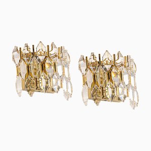 Golden Gilded Brass & Crystal Sconces from Palwa, Germany, 1970s, Set of 2-UGR-1298062