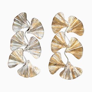 Golden Gingko Murano Glass Leaf Sconces in the style of Tommaso Barbi, 2000, Set of 2-YF-1421353