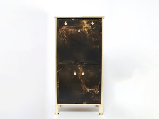 Golden Lacquer and Brass Secretary Cabinet by Maison Jansen, 1970s-YJA-1078937