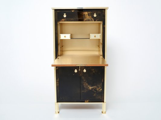 Golden Lacquer and Brass Secretary Cabinet by Maison Jansen, 1970s-YJA-1078937