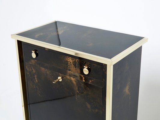 Golden Lacquer and Brass Secretary Cabinet by Maison Jansen, 1970s-YJA-1078937