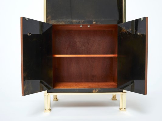 Golden Lacquer and Brass Secretary Cabinet by Maison Jansen, 1970s-YJA-1078937