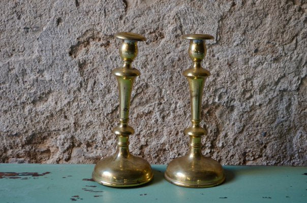 Golden Metal Candleholders, 1940s, Set of 2-AIU-704066