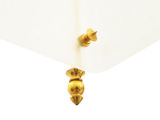 Golden Metal & Etched Glass Pendant Lamp by Oscar Torlasco for Lumi, 1960s-RD-2027547