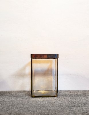 Golden Metal Frame Glass Vase, Italy, 1970s-VCV-1134298