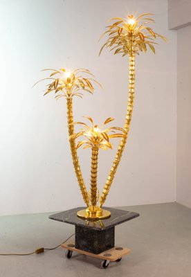 Golden Palm Tree Floor Lamp with 3 Sparkling Branches, Italy, 1970s-IXC-1409600