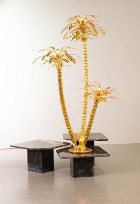 Golden Palm Tree Floor Lamp with 3 Sparkling Branches, Italy, 1970s-IXC-1409600