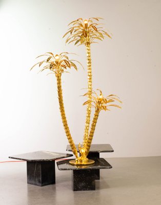 Golden Palm Tree Floor Lamp with 3 Sparkling Branches, Italy, 1970s-IXC-1409600