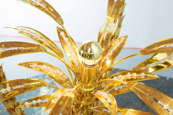 Golden Palm Tree Floor Lamp with 3 Sparkling Branches, Italy, 1970s-IXC-1409600