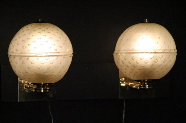 Golden Pulegoso Murano Glass Sconces in the style of Barovier, 1990s, Set of 2-YF-1420336