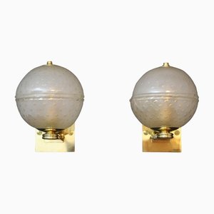 Golden Pulegoso Murano Glass Sconces in the style of Barovier, 1990s, Set of 2-YF-1420336