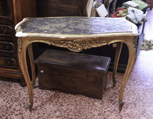 Golden Table with Faux Marble Shelf-RAQ-884207