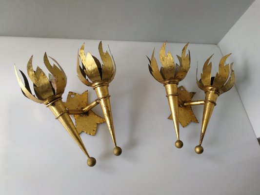 Golden Torch Sconces, 1960s, Set of 2-JJT-546412