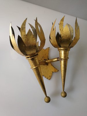 Golden Torch Sconces, 1960s, Set of 2-JJT-546412