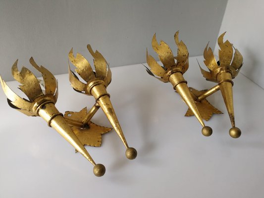 Golden Torch Sconces, 1960s, Set of 2-JJT-546412